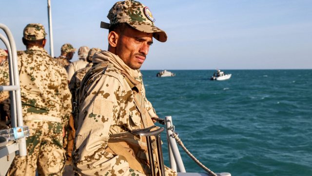 A Yemeni coastguard patrols the Red Sea close to the Bab al-Mandab Strait. Credit: Getty