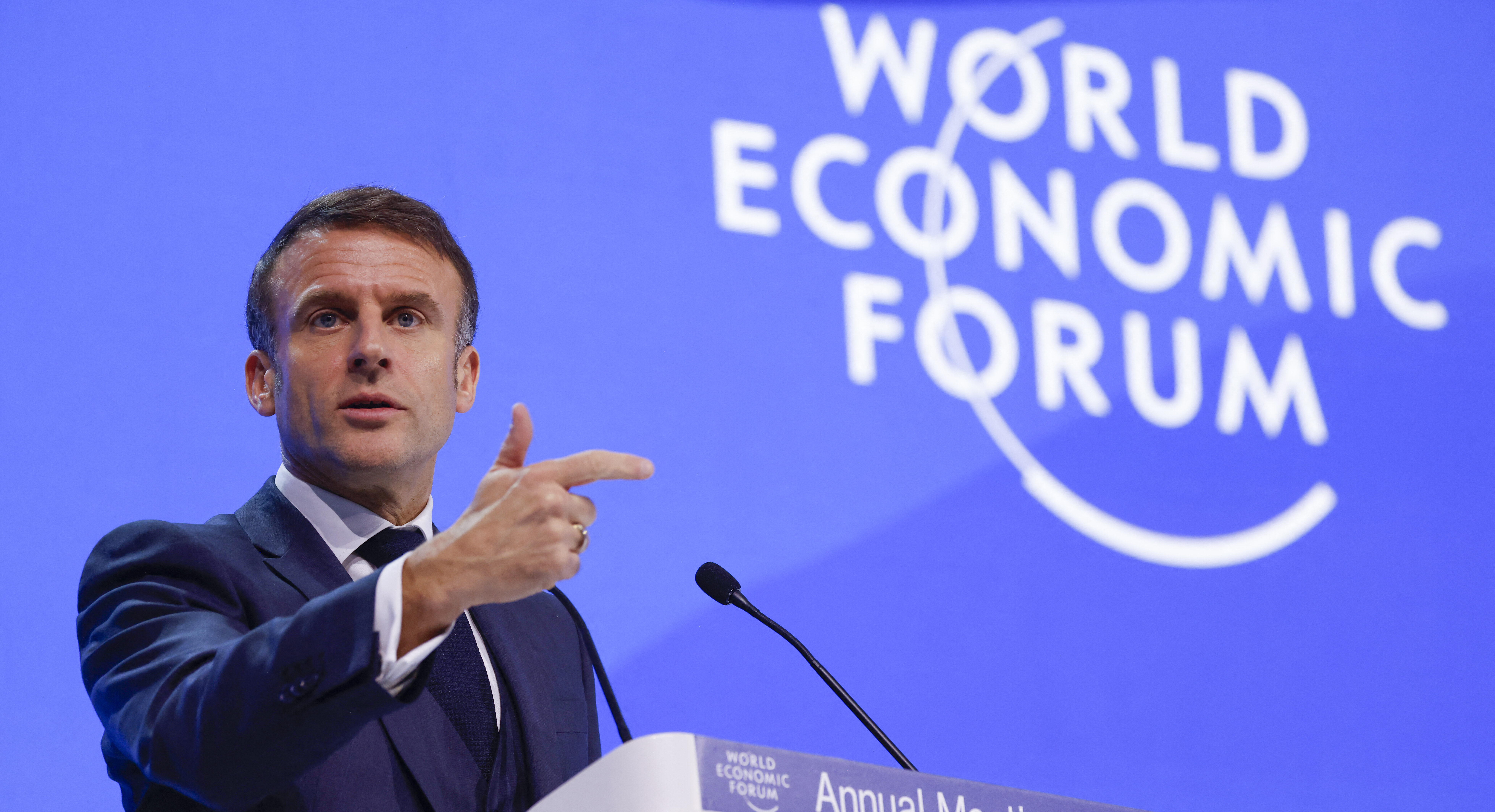Emmanuel Macron speaks in Davos this week. Credit: Getty