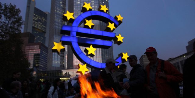 A protest outside the ECB (DANIEL ROLAND/AFP via Getty Images)