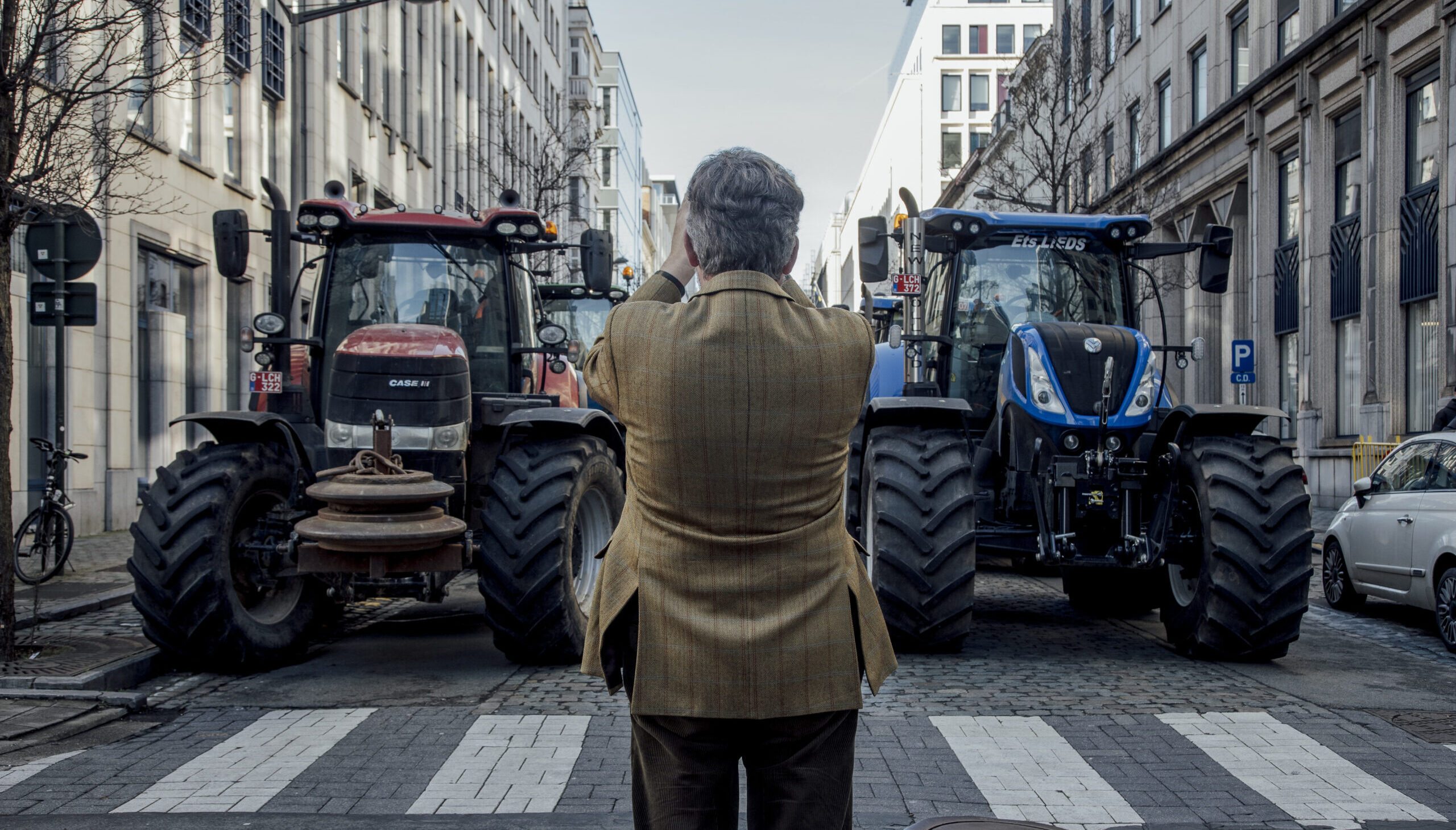 Tractors blocking the streets during a farmer protest in Brussels this month. Credit: Getty