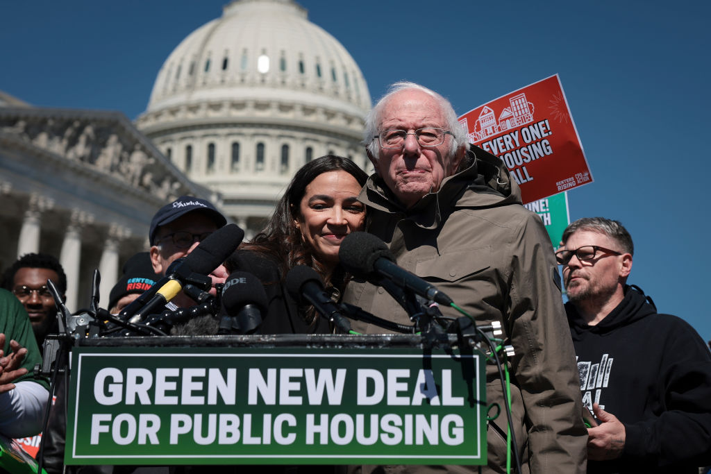 Bernie Sanders and Alexandria Ocasio-Cortez  outside the US Capitol yesterday. Credit: Getty