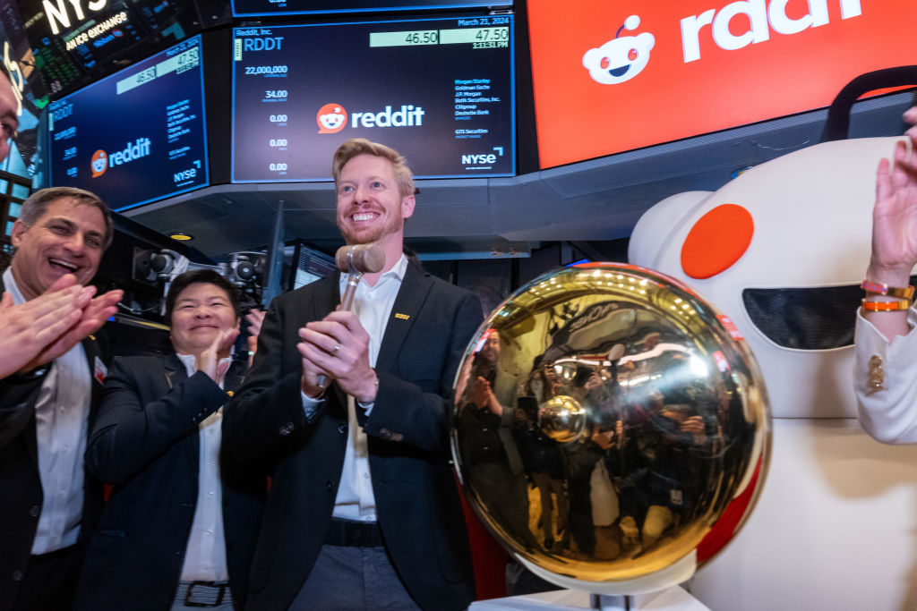Reddit CEO Steve Huffman on the floor of the New York Stock Exchange on Thursday. Credit: Getty