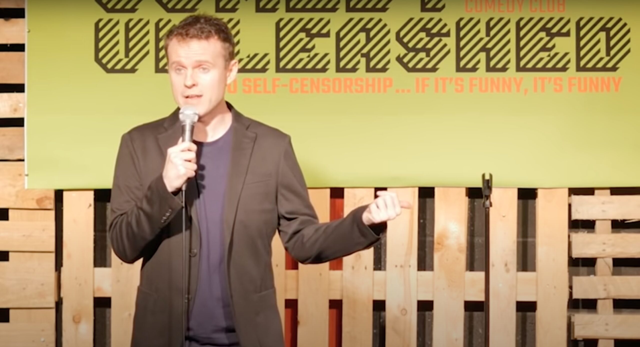 The blasphemer in action. Credit: Comedy Unleashed/YouTube