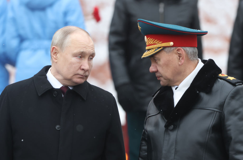 Vladimir Putin with Defence Minister Sergei Shoigu in Moscow earlier this year. Credit: Getty