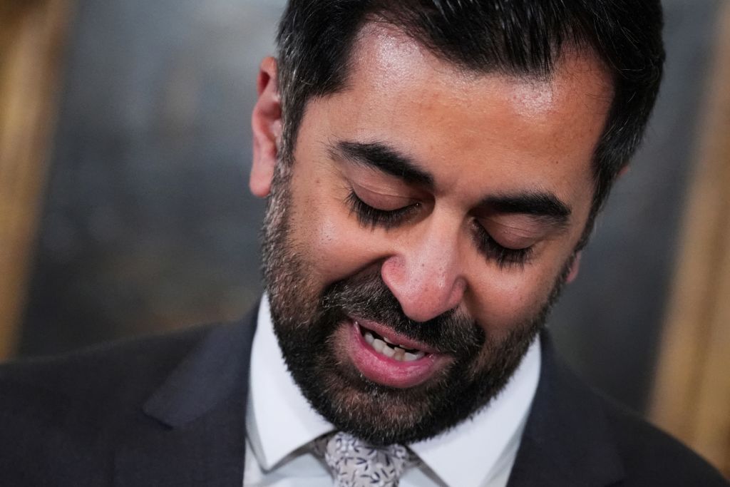 Humza Yousaf announces his resignation in Edinburgh this morning. Credit: Getty