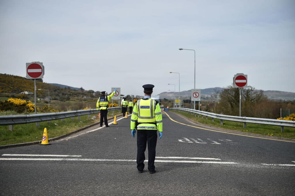 Gardai officers man a checkpoint on the border between Northern Ireland and the Republic. Credit: Getty