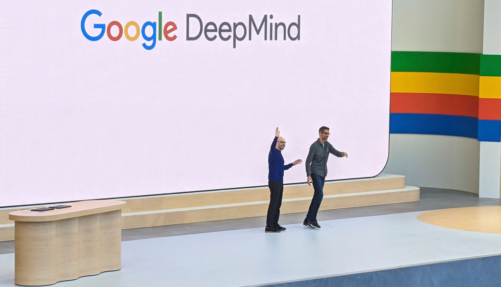 Google executives Demis Hassabis and Sundar Pichai open the annual I/O developers conference this week. Credit: Getty