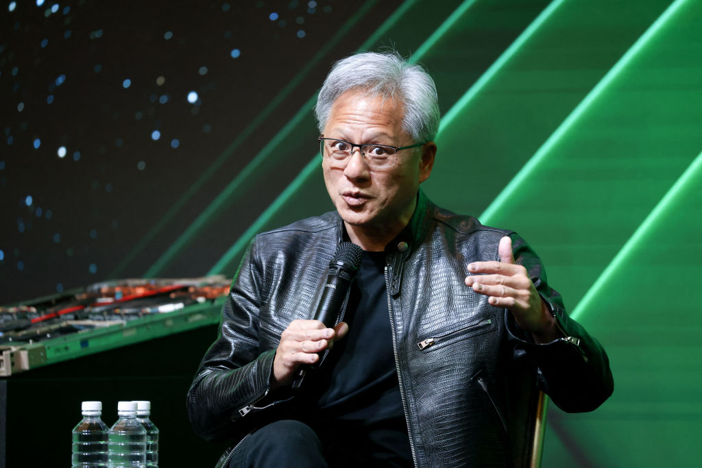 Nvidia CEO Jensen Huang speaks in Taipei earlier this month. Credit: Getty