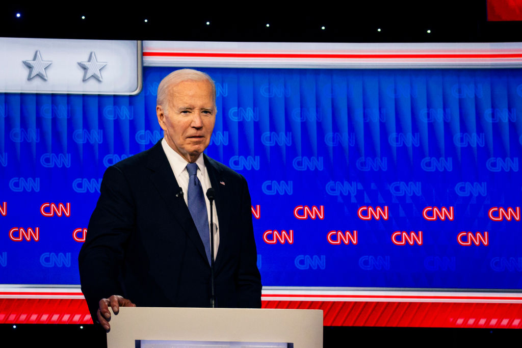 Biden repeatedly lost his train of thought during Thursday night's debate. Credit: Getty