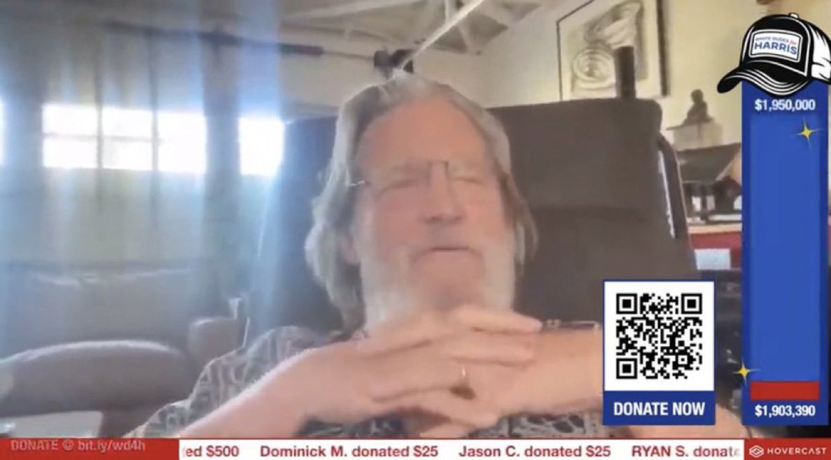 Actor Jeff Bridges speaks at last night's fundraiser. Credit: White Dudes for Harris