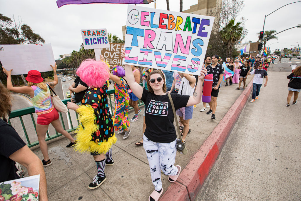 Trans rights protestors in California last year. Credit: Getty