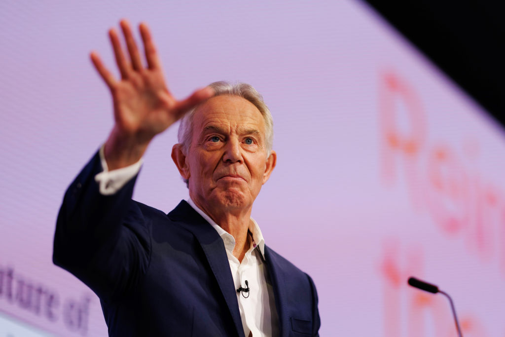 Tony Blair speaks during the 'Future Of Britain' conference yesterday. Credit: Getty