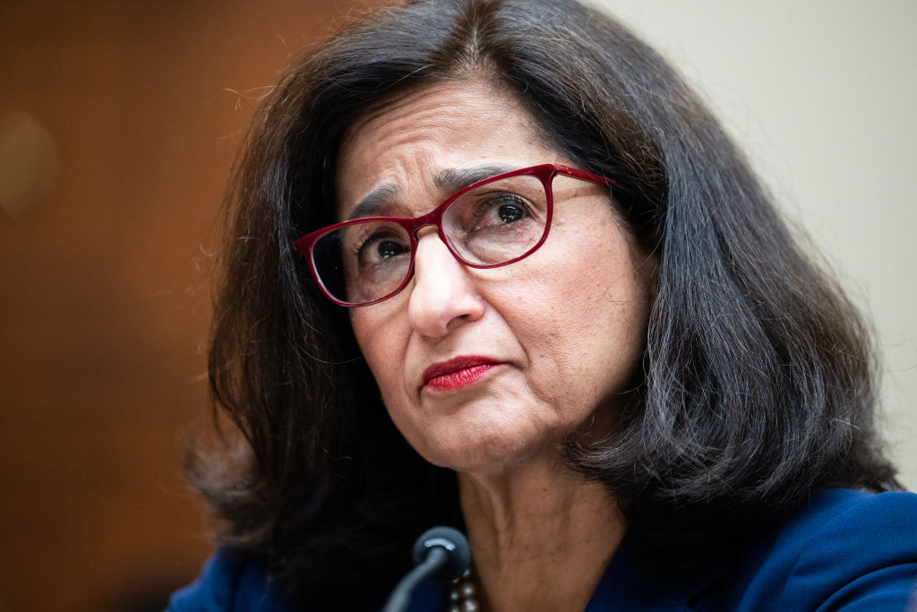Minouche Shafik, then-president of Columbia University, testifies at a House committee hearing in April. Credit: Getty