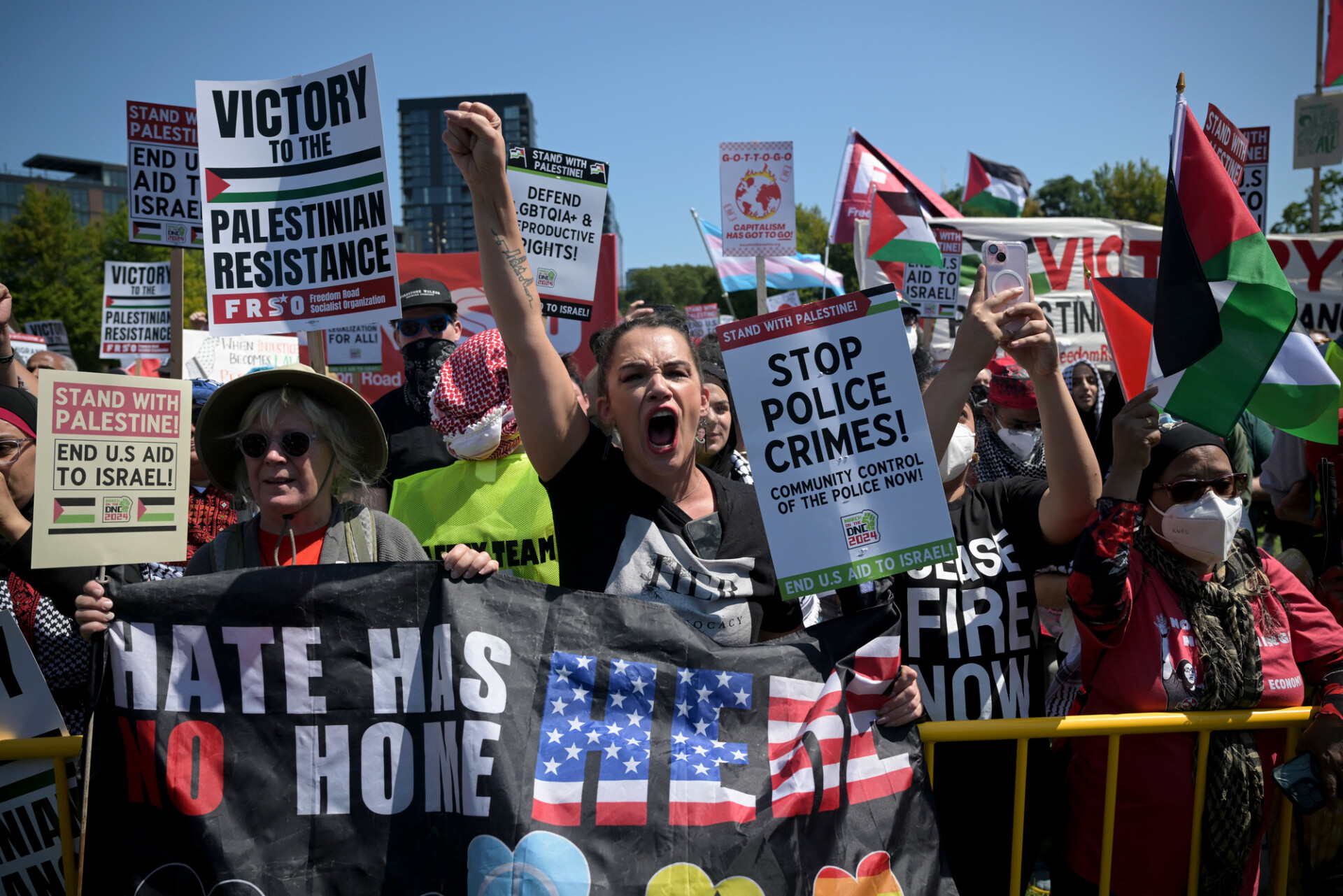 Day One of the DNC had a festival-like atmosphere. Credit: Getty