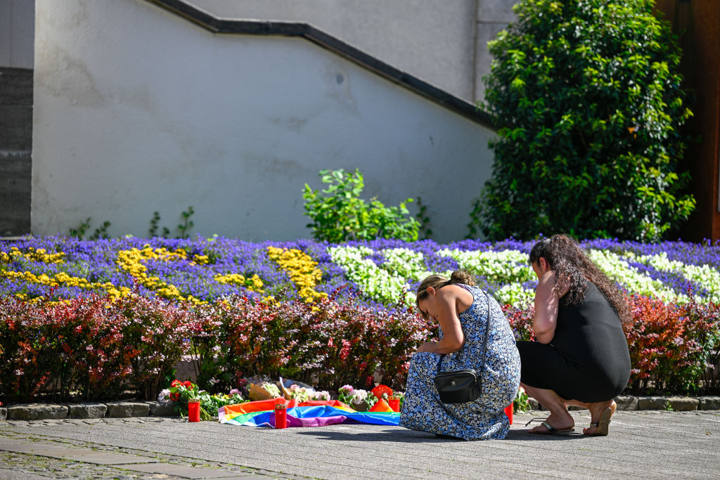 Mourners gather a the site of Friday's attack in Solingen. Credit: Getty