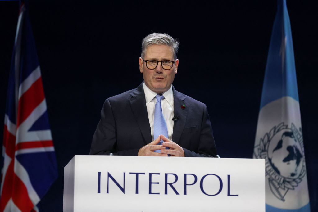 Keir Starmer speaks during an Interpol General Assembly in Glasgow yesterday. Credit: Getty