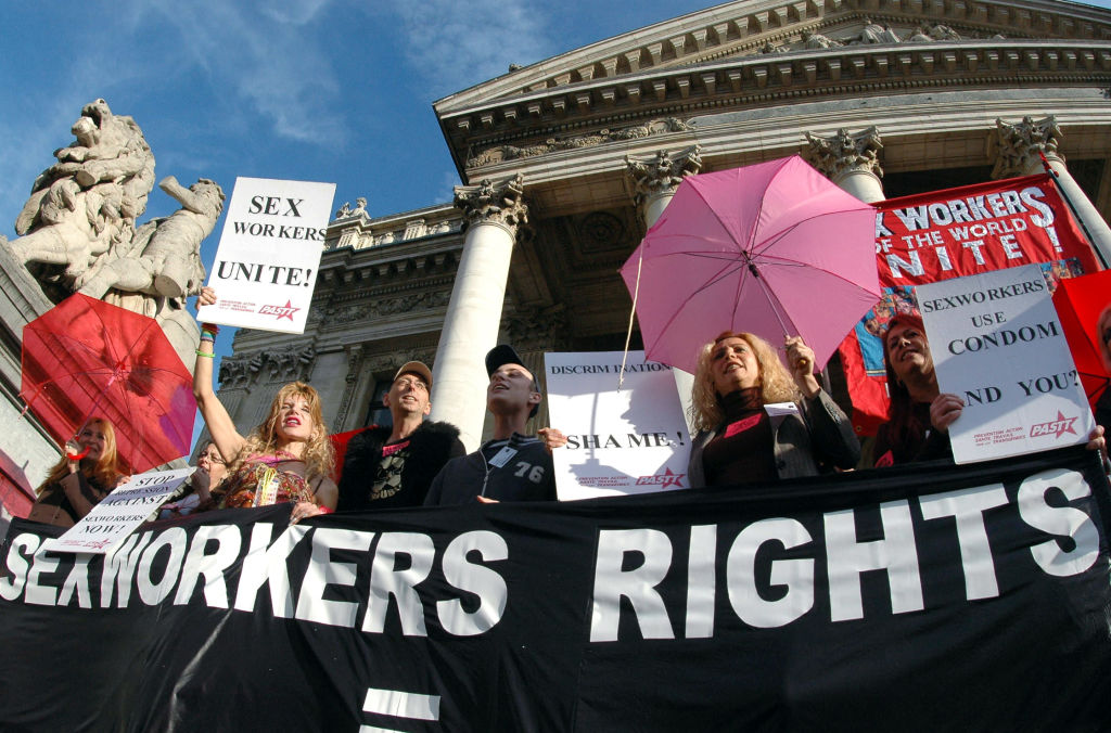 Sex workers and activists demonstrate in Brussels. Credit: Getty