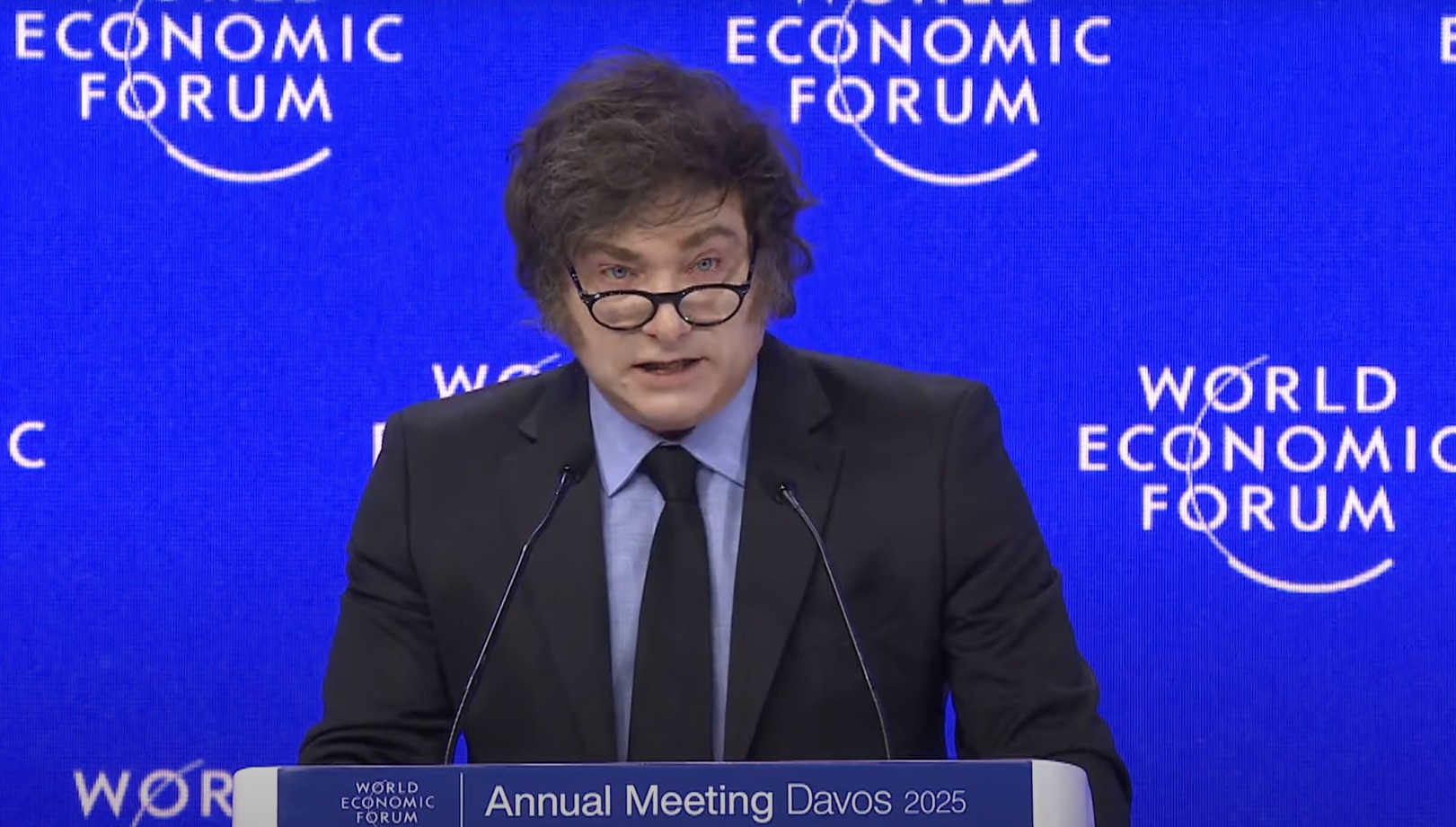 Javier Milei addresses the World Economic Forum in Davos today. Credit: World Economic Forum