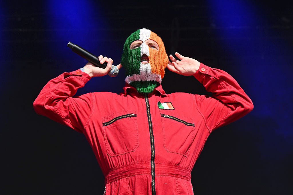 DJ Próvaí of Kneecap takes in the Glastonbury acclaim yesterday. Credit: Getty