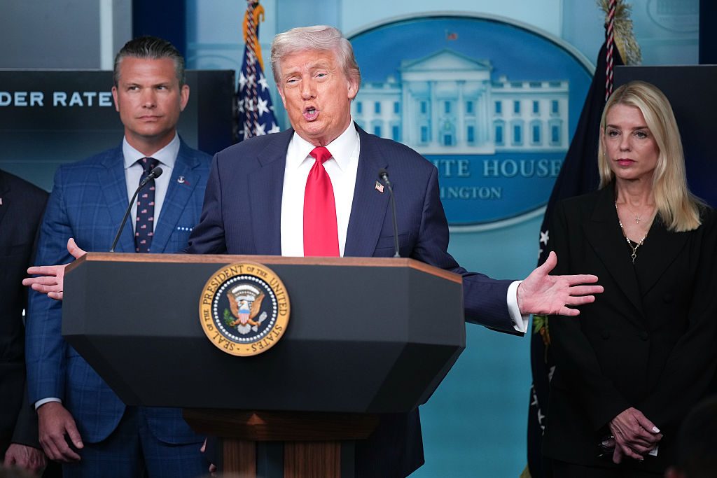 President Trump holds a press conference at the White House today. Credit: Getty