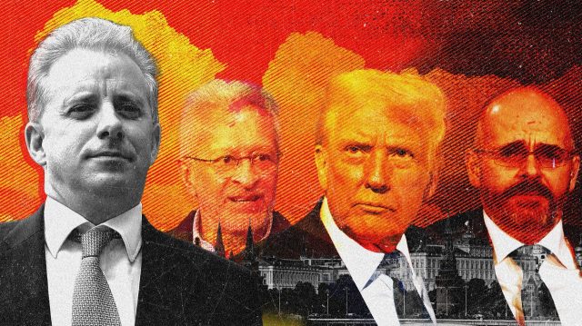 'The Trump dossier was not the last time Steele would compile and distribute damaging allegations about individuals he claimed were working for Russia.' Andrew Harnik via Getty; Tolga Akmen/AFP via Getty; Bloomberg TV; Sky; Jamie Tomlinson.