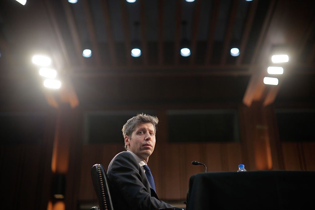 Sam Altman testifies before a Senate committee on the AI race earlier this year. Credit: Getty