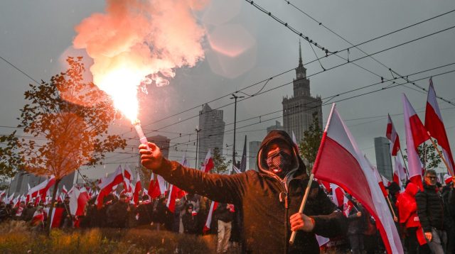 Nationalist protesters in Warsaw on Poland's 107th Independence Day. (NurPhoto/ Getty)