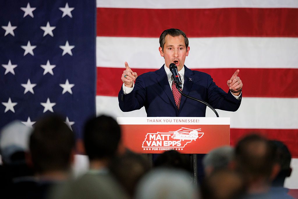 Republican Matt Van Epps celebrates his victory in Nashville last night. Credit: Getty