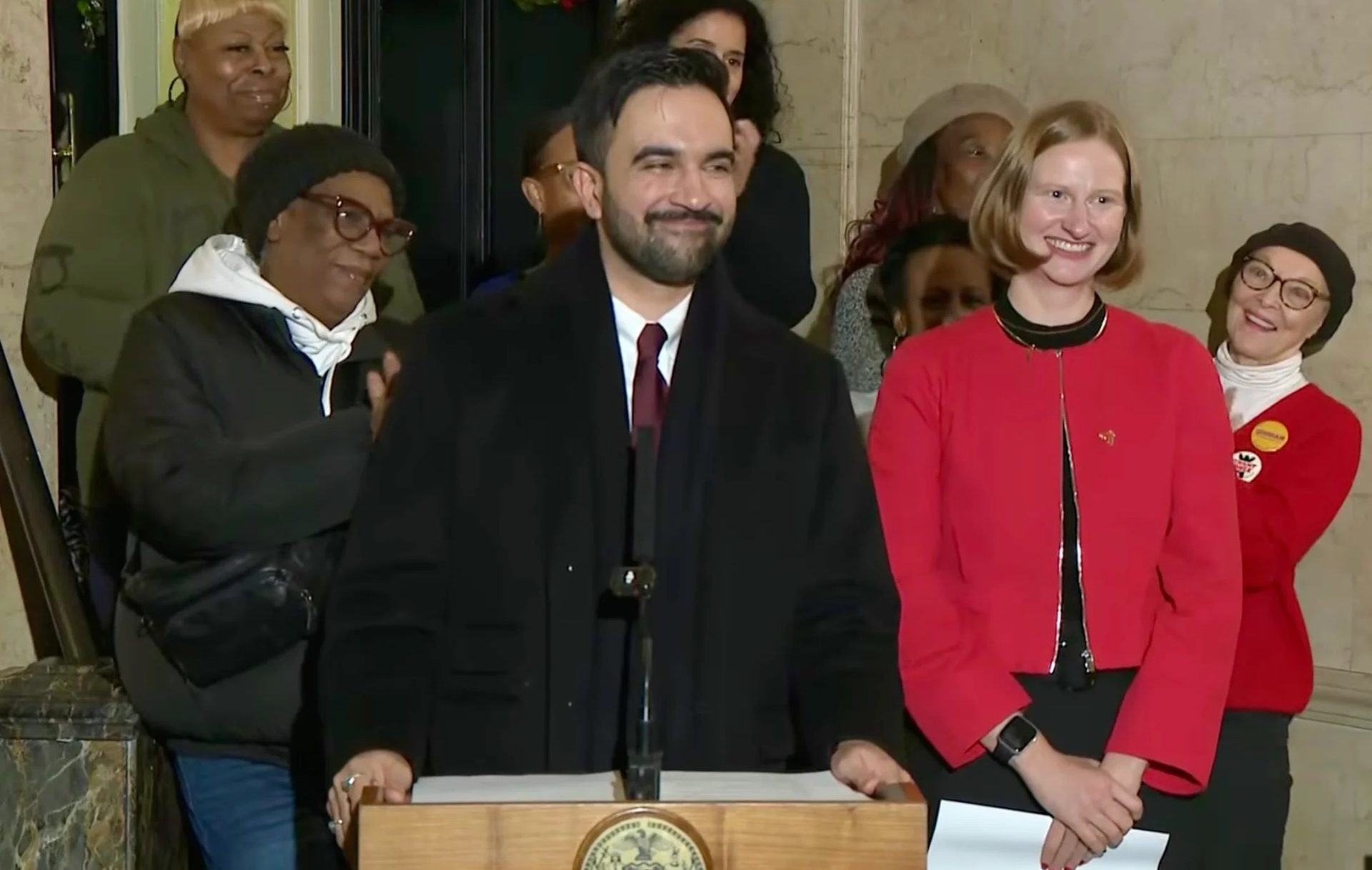 Mamdani with Cea Weaver (second from right). Credit: New York City Mayor's Office