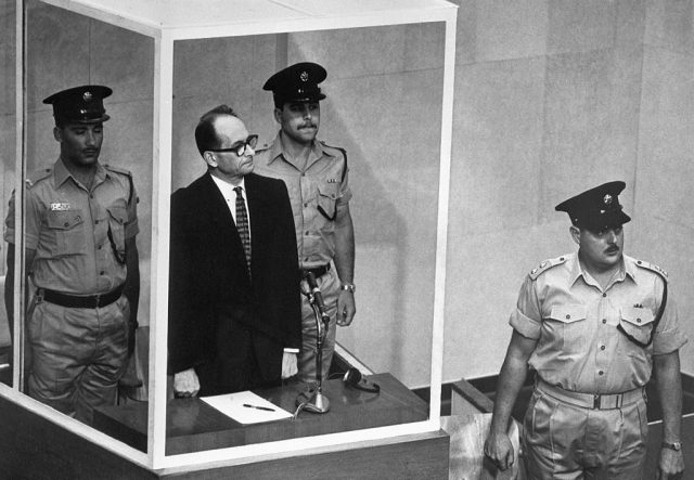 Adolf Eichmann on trial in Jerusalem. (Bettmann/Getty)