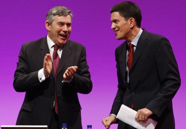 Gordon Brown and David Miliband. (Paul Ellis/AFP/Getty)