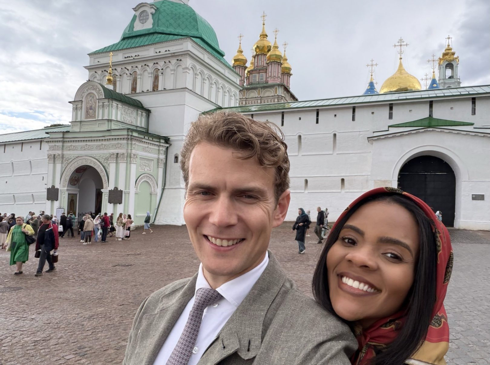 Candace Owens and husband George Farmer on a trip to Russia this week. Credit: Candace Owens/X