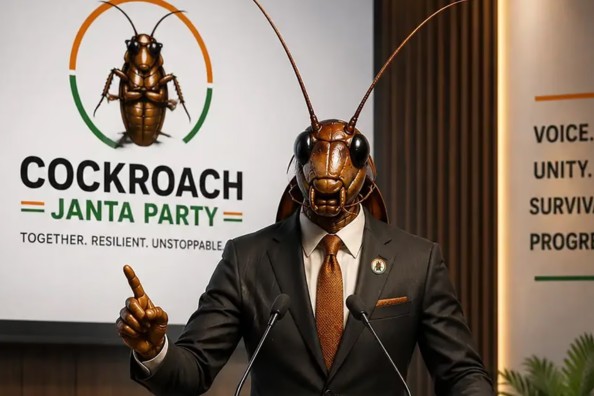 An ai-generated meme produced by the party. (Cockroach Janta party/Getty)