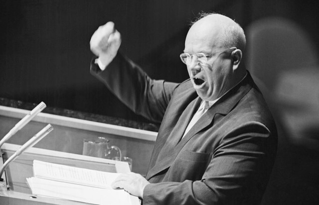 Soviet premier Nikita Khrushchev never actually banged his shoe at the UN General Assembly. Credit: Getty